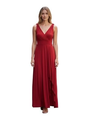Boston Proper V-Neck Sleeveless Maxi Dress in Coral Red Size L